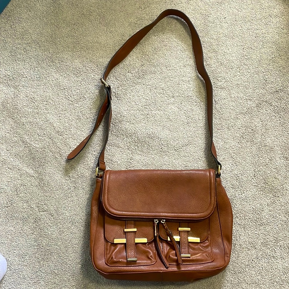 Aldo brown faux leather book bag
